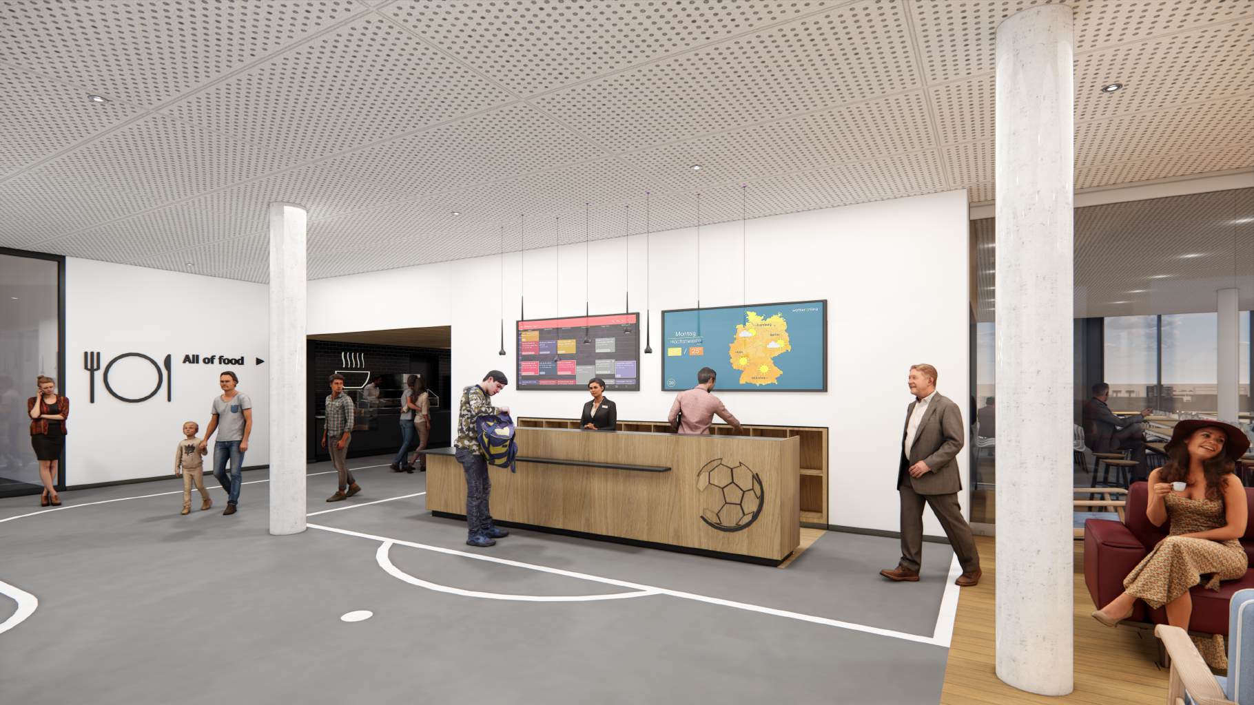 Empfangsbereich · Sportlounge · Zugang Speisesaal